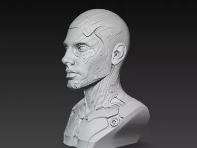 Cybernetic Android Bust STL Sci Fi Robot 3D print model