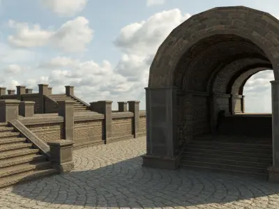 Modular Courtyard Low-poly 3D model