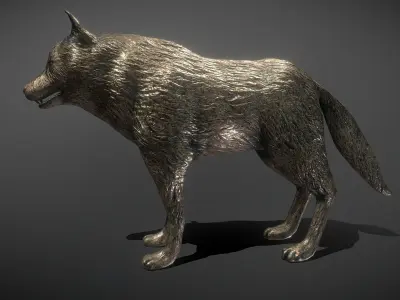 Wolf Bronze Statue Low-poly 3D model