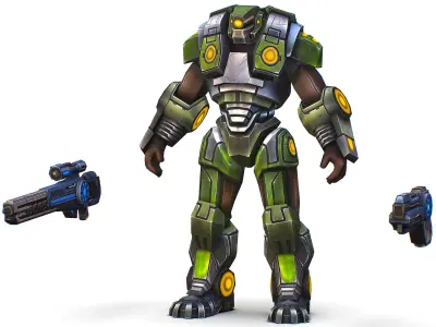 Cartoon Sci-Fi Cyborg Drone Heavy Sniper Soldier Low-poly 3D model