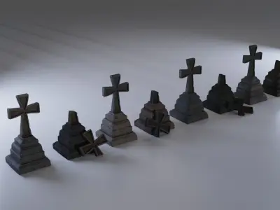 Hand Sculpted cemetery gravestones part 5 Low-poly 3D model