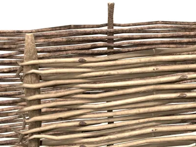 Rustic Pasture Fence wooden village wicker Low-poly 3D model