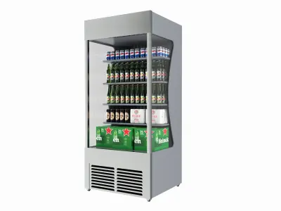 Store open front cooling shelf with beverages 3D model