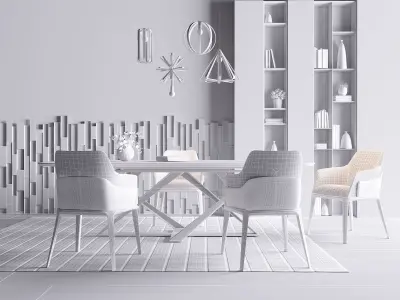 table modern dining room with furniture 3D model
