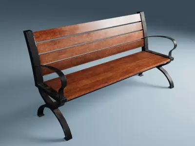 Wooden Street Park Bench 3D Model 03 3D model