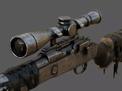 Post-Apocalyptic Rusty Sniper Rifle  Low-poly 3D model