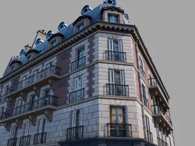 Parisian street corner Low-poly 3D model