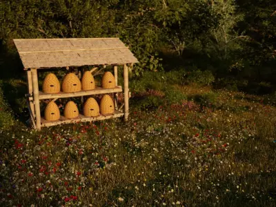 Medieval honey bee hive rack Low-poly 3D model