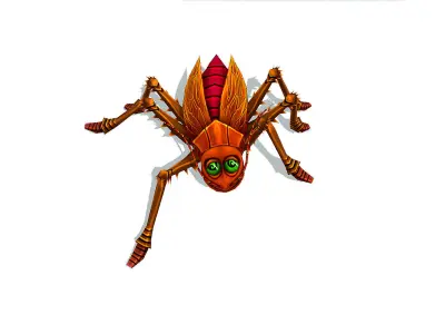 Animated Funny Cartoon Brown Insect Roach Low-poly 3D model