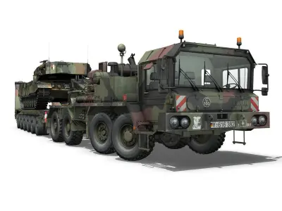 Faun STL-56 with 52 ton Semi-Trailer and a Leopard 2A4 3D model
