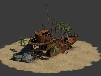Shipwrecked Boat Low-poly 3D model