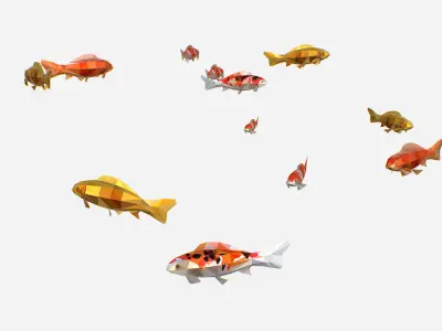 Animated Low Poly Art Flock Carp Koi Fish Low-poly 3D model