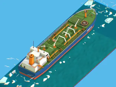Boat Ship Oil Tanker in ocean Low-poly 3D model
