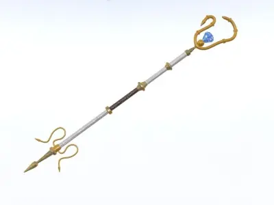 Golden Magic staff Low-poly 3D model