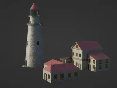 Coastal Lighthouse - Village Set Low-poly 3D model
