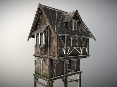 Medieval Lake Village - House 11 with interiors Low-poly 3D model