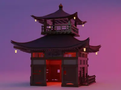 Fureai-Kannon-do hall Japanese Garden Structures Pavilions Low-poly 3D model