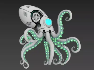 Cybernetic Mecha Octopus - Sci-Fi Sea Creature 3D model