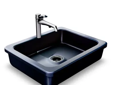 Modern Kitchen Sink 3D Model Stylized Black Basin with Faucet  Low-poly 3D model