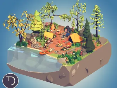 Low Poly Campament drop game asset camping pack Low-poly 3D model