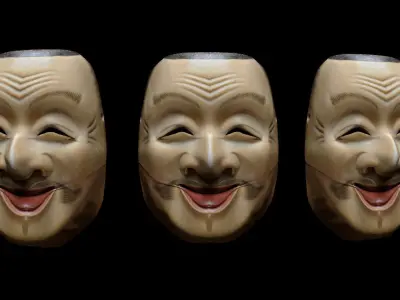 Ebisu Noh Mask Japanese Mythology Wood Traditional Fish Village  Low-poly 3D model