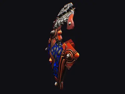 Fantasy Heavy Shield Steel Red Mechanical Armor Red Orange Style Low-poly 3D model