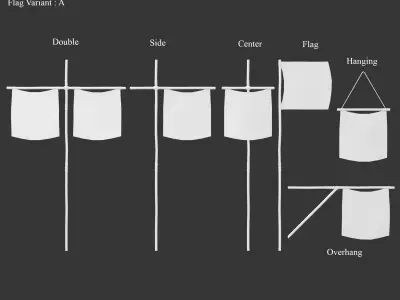 Medieval Crude Decoration Flags and Banners Low-poly 3D model