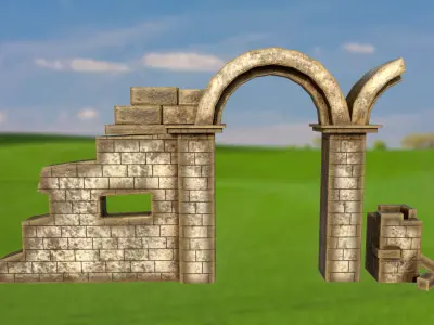 Wall stone arches destroyed PBR low-poly 3D model Low-poly 3D model