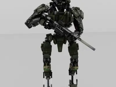 military humanoid robot Low-poly 3D model