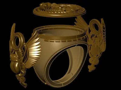 Egyptian scarab ring with winged Isis coin 3D print model