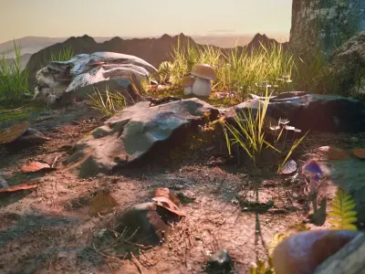 Ecosystem low scale plant Grass and animals 3D model