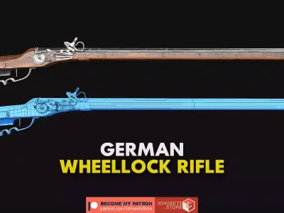 Weapon - Gun - Flintlock - German Wheellock Rifle Low-poly 3D model