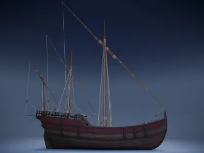 Caravel mediterranean sailing ship Low-poly 3D model