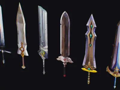 Sword Edged Weapon Two Handed Medieval Melee Knife Iron Blade Low-poly 3D model