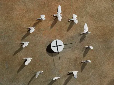 Swallow clock made of paper birds 3D model