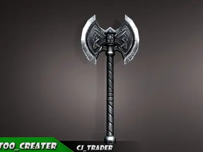 Modern Fantasy Battle Axe Low-Poly 3D Model Low-poly 3D model