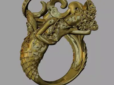 Fashion Women Mermaid Ring Free 3D print model