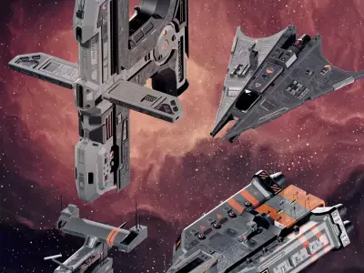 Space ships pack Low-poly 3D model