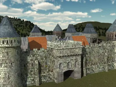 Medieval City fortifications Low-poly 3D model
