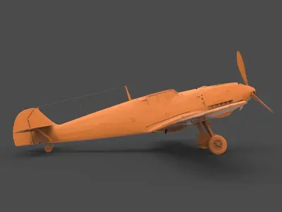BF109E orange propeller plane 3D print model