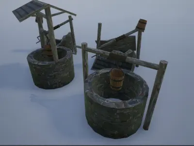 Lowpoly Medieval Wells Low-poly 3D model