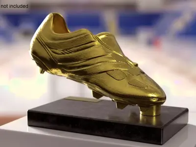 Golden Football Boot Trophy On Marble Base Mockup 3D model