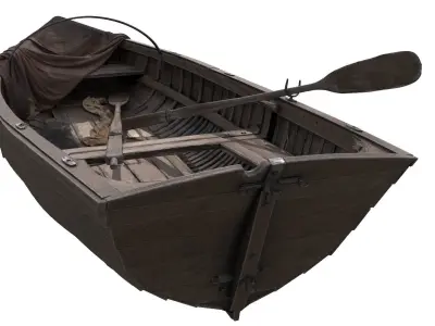 Wooden rowing Boat  Low-poly 3D model