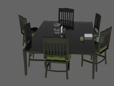 Dining Set checkered table and chairs Free 3D model