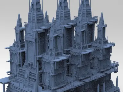 Sci Fi City Block advanced Pyramid Tower complex 3D model