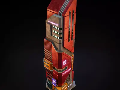SCIFI CYBERPUNK FUTURISTIC NEON SKYSCRAPER 01 Low-poly 3D model