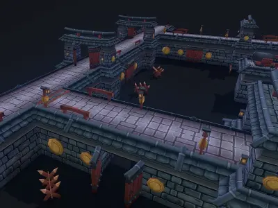 Modular Castle Wall Kit Low-poly 3D model