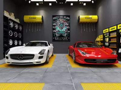 Auto repair shop Low-poly 3D model