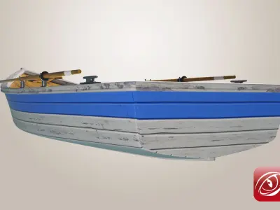 Boat A wooden with two paddles 3D model