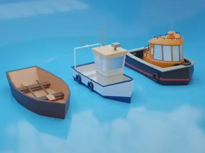 Low-Poly Boat Pack Low-poly 3D model